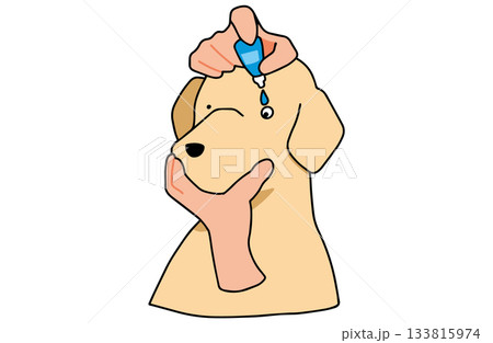 目薬をさす 手書きイラスト 犬 ラブラドールレトリバー 主線あり 目薬をさす 手書きイラスト 犬 ラブラドールレトリバー 主線あり 133815974