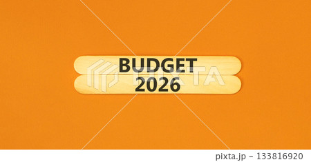 Budget 2026 symbol. Concept words Budget 2026 on beautiful wooden sticks. Beautiful orange paper background. Business and budget 2026 concept. Copy space. Budget 2026 symbol. Concept words Budget 2026 on beautiful wooden sticks. Beautiful orange paper background. Business and budget 2026 concept. Copy space. 133816920