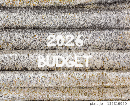 2026 Budget symbol. Concept words 2026 Budget on beautiful grey mountain wall. Beautiful grey mountain wall background. Business and 2026 budget concept. Copy space. 2026 Budget symbol. Concept words 2026 Budget on beautiful grey mountain wall. Beautiful grey mountain wall background. Business and 2026 budget concept. Copy space. 133816930