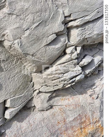 stone wall texture background. White rock formation in Bulgaria. Geological texture. White Cliffs. Natural cracks in light grey stone 133817350