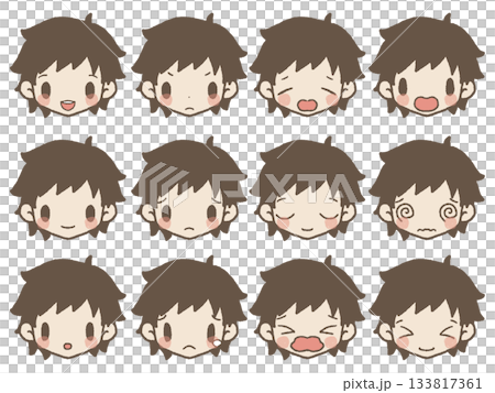 Hand-drawn boy facial expression set 2 133817361