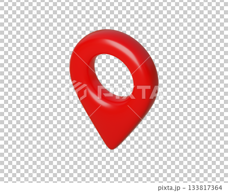 Red 3d Red Map Pin and Location pin. Geolocation Marker for Navigation Apps, Maps, GPS. Isometric view from above. 3d rendering 133817364