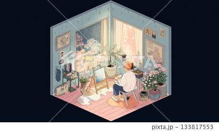 アイソメ-水彩画を楽しむアートコーナー 133817553