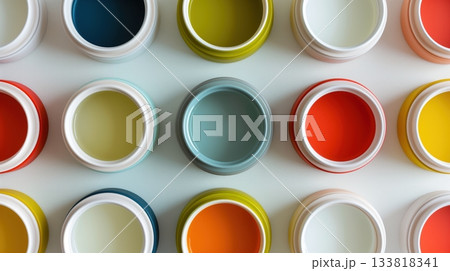 カラフル蓋付きスープ容器の3Dプロダクト配置 133818341