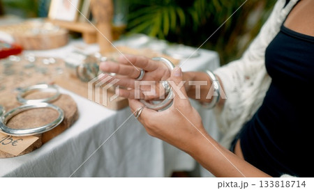 Elegant Jewelry Showcase A Beautiful Display of Handcrafted Bangles for All to Admire 133818714