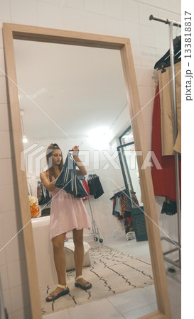 Join an Exciting and Fun Fashion Experiment in a Vibrant Trendy Dressing Room Environment Join an Exciting and Fun Fashion Experiment in a Vibrant Trendy Dressing Room Environment 133818817