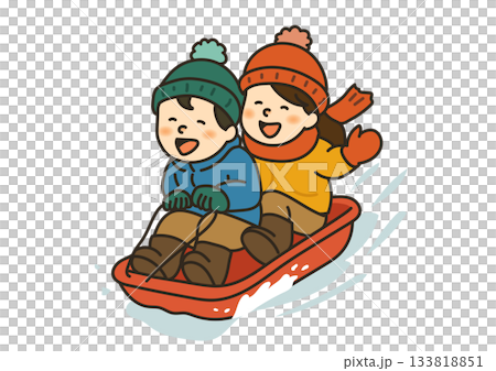 楽しそうにそり滑りをする子供たちのイラスト 楽しそうにそり滑りをする子供たちのイラスト 133818851