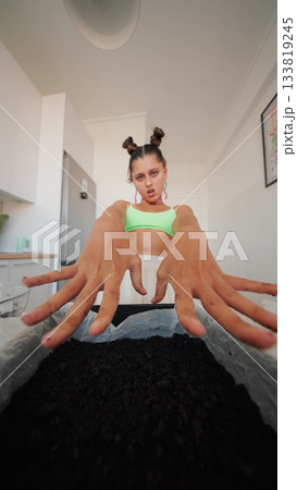 Striking a creative pose with unique hand placement that captures attention and inspires admiration Striking a creative pose with unique hand placement that captures attention and inspires admiration 133819245