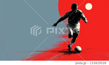 Footbal poster. Soccer wallpaper. Football player dribbling soccer ball on abstract background Footbal poster. Soccer wallpaper. Football player dribbling soccer ball on abstract background 133819526