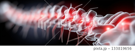 Human back spine showing vertebrae and nerves with red inflammation areas. Back pain concept Human back spine showing vertebrae and nerves with red inflammation areas. Back pain concept 133819656