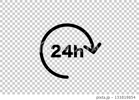 代表24小時的簡單單色圖標 133819854