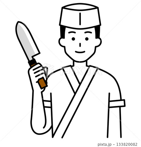 包丁を持つ和食店の男性店員 133820082