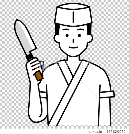 包丁を持つ和食店の男性店員 133820082