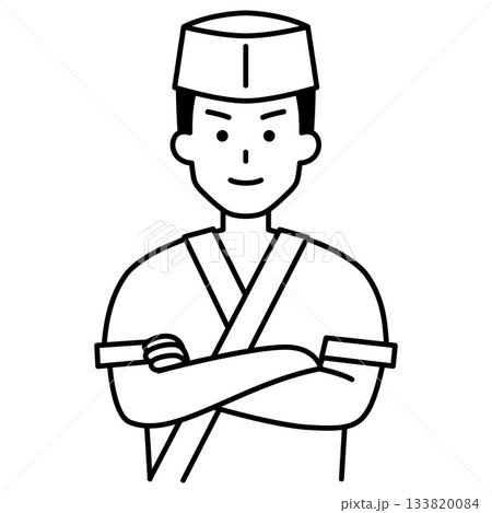 腕組みする和食店の男性店員 133820084