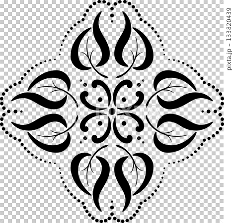 Vector stencils with leaves pattern. Square ethnic ornament. Black curved leaves on white background. Monochrome plant decor. Elegant floral design for laser cut 133820439
