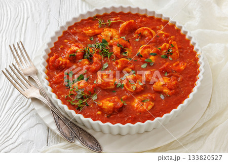 Shrimp in hot tomato sauce with garlic, onion Shrimp in hot tomato sauce with garlic, onion 133820527