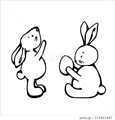 Cute bunny vector outline. Doodle hand drawn icon 133821497