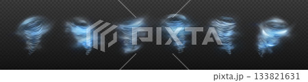 A collection of blue tornado funnels, a magical vortex. A collection of blue tornado funnels, a magical vortex. 133821631