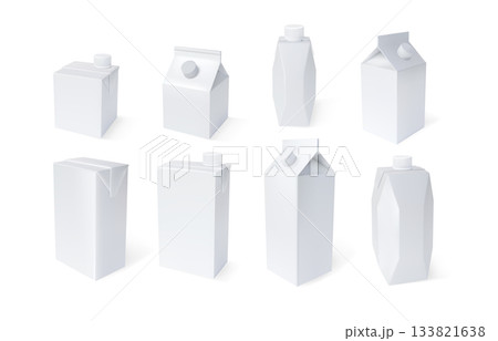 Realistic milk boxes different shapes and sizes vector set, 3D white cardboard package template for beverage products 133821638