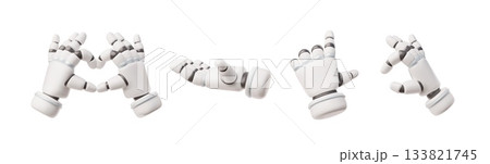 Robotic hand making heart shape, points gesture 3D plastic style vector set, AI artificial intelligence assistance limb Robotic hand making heart shape, points gesture 3D plastic style vector set, AI artificial intelligence assistance limb 133821745