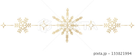 Continuous border pattern with golden snowflakes and stars forming a curved festive ribbon. Perfect for wrapping paper, textile prints, greeting cards and holiday stationery. Vector artwork. Continuous border pattern with golden snowflakes and stars forming a curved festive ribbon. Perfect for wrapping paper, textile prints, greeting cards and holiday stationery. Vector artwork. 133821994