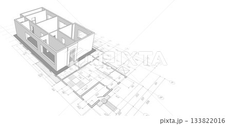 Architectural plan .House plan project .Engineering design .Industrial construction of houses . Vector illustration . 133822016