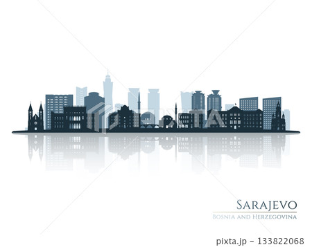 Sarajevo skyline silhouette with reflection. 133822068