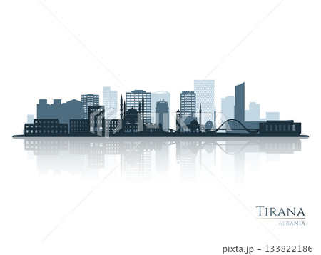 Tirana skyline silhouette with reflection. 133822186