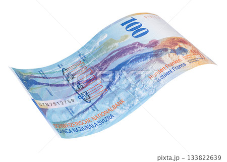 Banknote of the hundred Swiss francs (back side view) 133822639