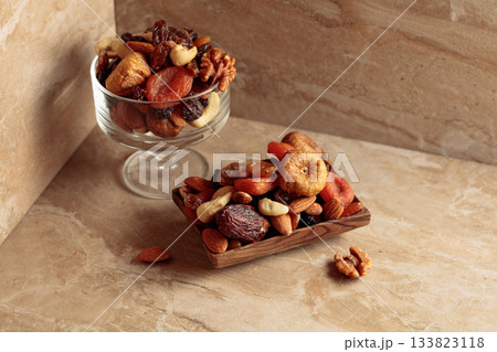 Mix of dried fruits and nuts. Mix of dried fruits and nuts. 133823118