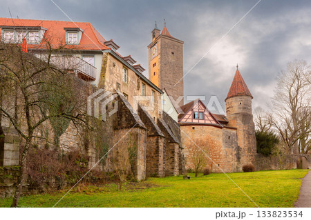 City wall and tower in Rothenburg ob der Tauber Germany City wall and tower in Rothenburg ob der Tauber Germany 133823534