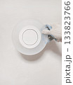 Vertical view of installing new round wall sconces. 133823766