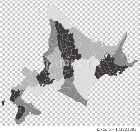 可分割的北海道地圖,依地區局顏色編碼,單色 可分割的北海道地圖,依地區局顏色編碼,單色 133823898