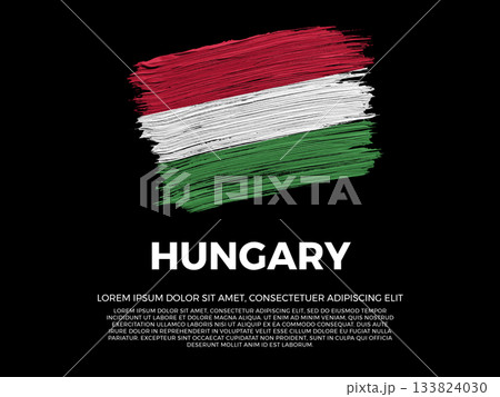 Flag of Hungary. Hungarian and East European Culture. Vibrant, textured brushstroke effect style. Black background with copy space. Dramatic composition in negative space. 133824030