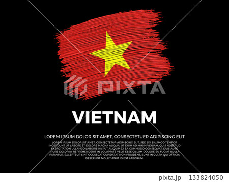 Flag of Vietnam. Vietnamese and Asian Culture. Vibrant, textured brushstroke effect style. Black background with copy space. Dramatic composition in negative space. Flag of Vietnam. Vietnamese and Asian Culture. Vibrant, textured brushstroke effect style. Black background with copy space. Dramatic composition in negative space. 133824050