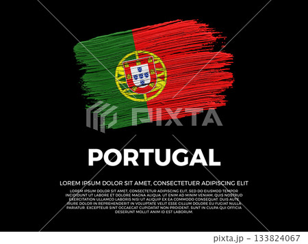 Flag of Portugal. Portuguese, Atlantic and European Culture. Vibrant, textured brushstroke effect style. Black background with copy space. Dramatic composition in negative space. 133824067
