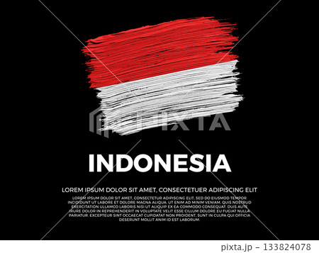 Flag of Indonesia. Indonesian and Austral Culture. Vibrant, textured brushstroke effect style. Black background with copy space. Dramatic composition in negative space. Flag of Indonesia. Indonesian and Austral Culture. Vibrant, textured brushstroke effect style. Black background with copy space. Dramatic composition in negative space. 133824078