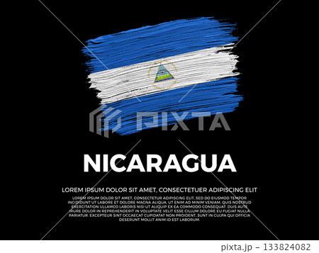 Flag of Nicaragua. Nicaraguan and Caribbean Culture. Vibrant, textured brushstroke effect style. Black background with copy space. Dramatic composition in negative space. Flag of Nicaragua. Nicaraguan and Caribbean Culture. Vibrant, textured brushstroke effect style. Black background with copy space. Dramatic composition in negative space. 133824082