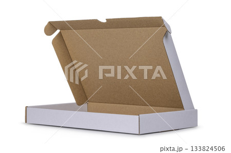 Die-cut carton flat box on white 133824506