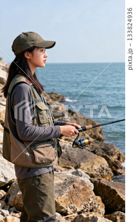 釣りをする女性 釣りをする女性 133824936
