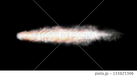 Transparent realistic fire smoke car or rocket. Isolated. White red missile or bullet trail. Space rocket launch trail. Jet aircraft track. Fire burst, explosion. Png 133825306