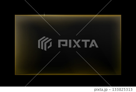 Transparent glossy glass panel with bright yellow neon glow border on clear background futuristic modern luminous frame Transparent glossy glass panel with bright yellow neon glow border on clear background futuristic modern luminous frame 133825313
