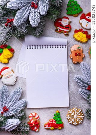 Homemade Christmas gingerbread cookies with Icing 133825745
