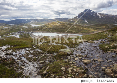 Expansive landscapes of Jotunheimen National Park seen during a hike to Synshorn mountain from Bygdin mountain hotel 133825883