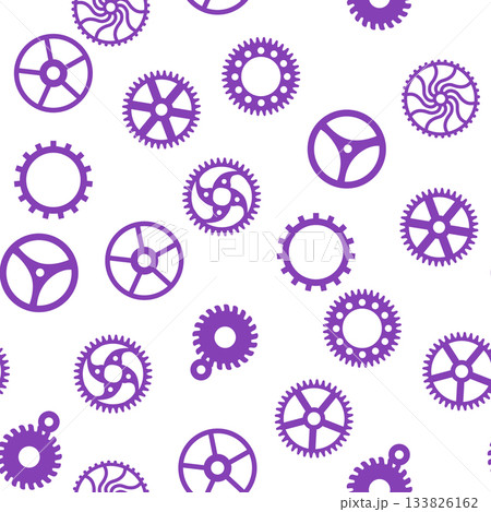 Gears and cogs, pink and purple for girls. Abstract engineering concepts. Wonderland, clockwork. 133826162