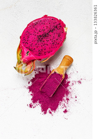 Pitaya powder , dragon fruit, freeze-dried powder , top view, no people, 133826361