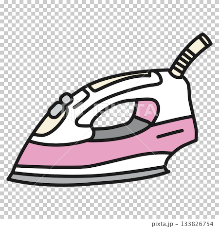 家庭の家事や洋裁で使うピンクとグレーのモダンな蒸気アイロンのイラスト 133826754