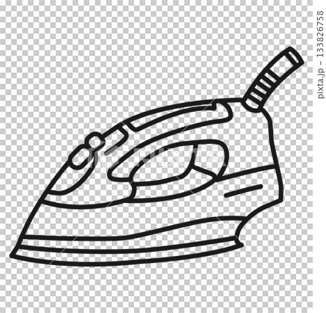 黒色の線画で描かれた蒸気穴が付いたモダンなデザインの家庭用アイロンアイコン 133826758