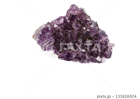 Amethyst Crystal Druse macro mineral on white background Amethyst Crystal Druse macro mineral on white background 133826924