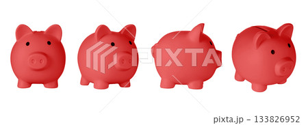 Set Piggy bank pig Red color on isolated white background 133826952